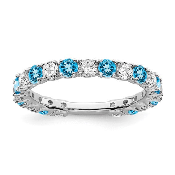14K White Gold Diamond & Blue Topaz Band Ring
