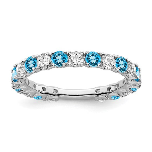 14K White Gold Diamond & Blue Topaz Band Ring