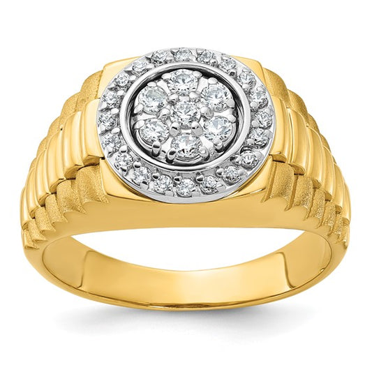 14K Yellow Gold Two Tone Lab Grown 1/2 Carat Diamond Halo Men's Ring