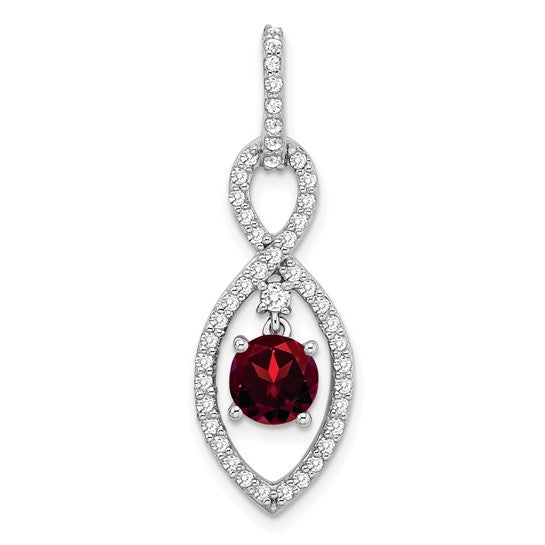 14K White Gold Double Twist Dangle Natural Garnet & Diamond Pendant