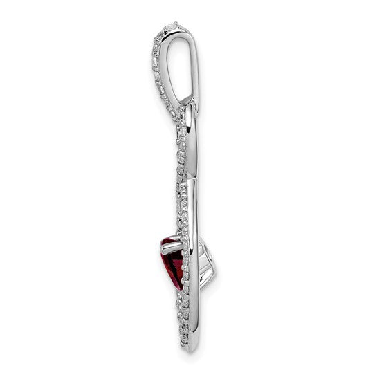 14K White Gold Double Twist Dangle Natural Garnet & Diamond Pendant