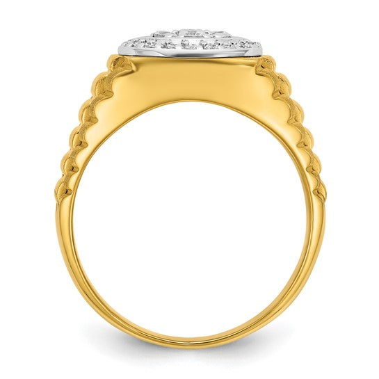 14K Yellow Gold Two Tone Lab Grown 1/2 Carat Diamond Halo Men's Ring