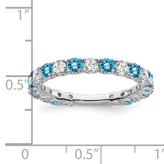 14K White Gold Diamond & Blue Topaz Band Ring