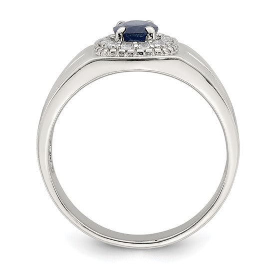 Sterling Silver Natural Sapphire & Diamond Center Stone Men's Ring
