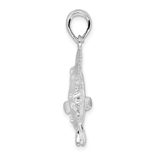 Sterling Silver Rhodium Plated Flounder Fish 3D Pendant