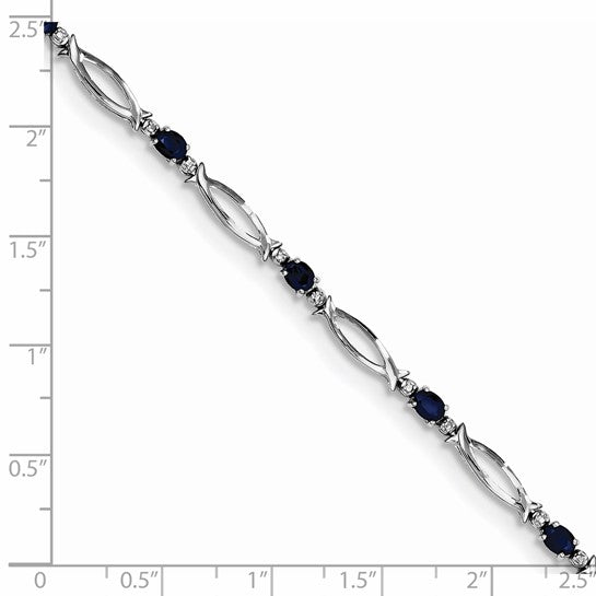 Sterling Silver Natural Sapphire & Diamond Oval Bracelet
