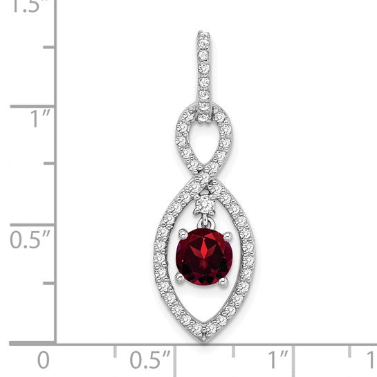 14K White Gold Double Twist Dangle Natural Garnet & Diamond Pendant