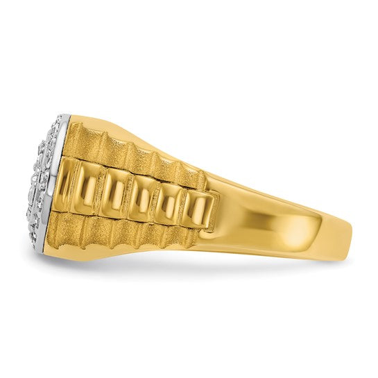 14K Yellow Gold Two Tone Lab Grown 1/2 Carat Diamond Halo Men's Ring