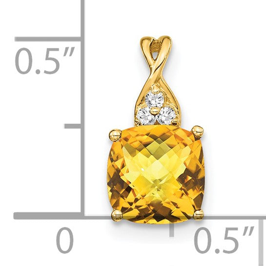 10K/14K Yellow/White Gold Natural Citrine & Diamond Checkerboard Cut Pendant