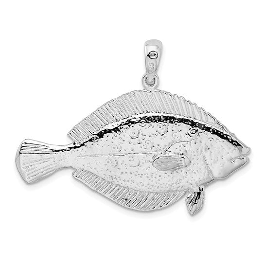 Sterling Silver Rhodium Plated Flounder Fish 3D Pendant