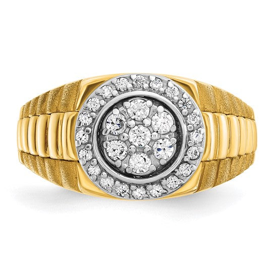 14K Yellow Gold Two Tone Lab Grown 1/2 Carat Diamond Halo Men's Ring
