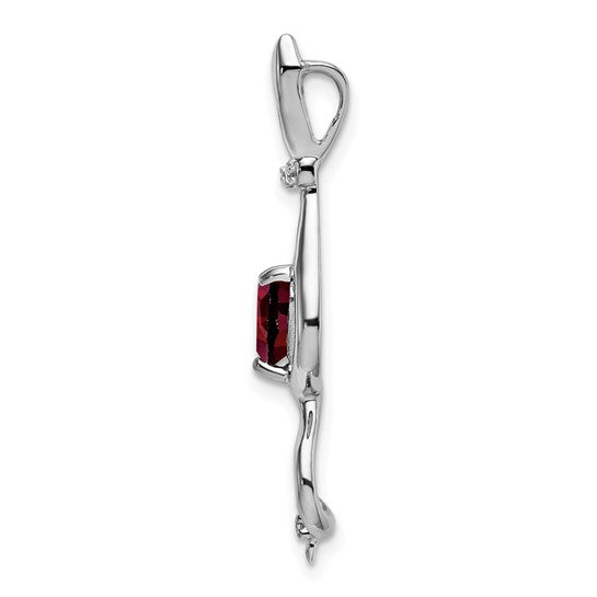 14K White Gold Pet Cat Natural Garnet & Diamond Pendant