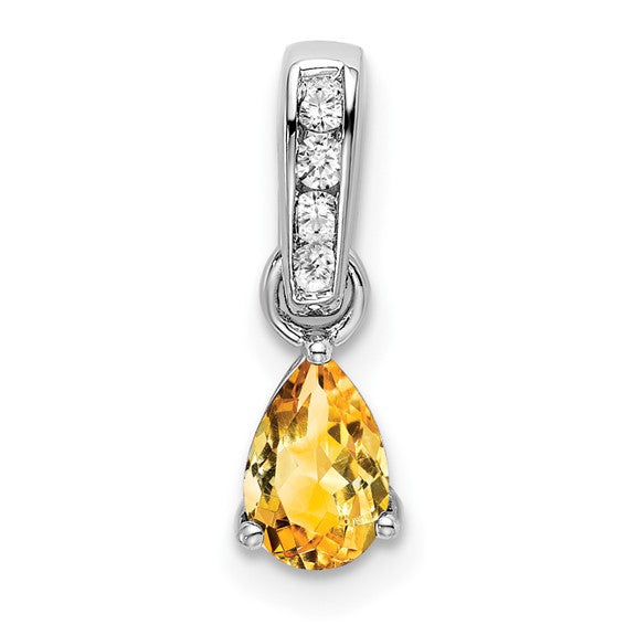 10K/14K White/Yellow Gold Natural Citrine & Diamond Pear Shape Pendant
