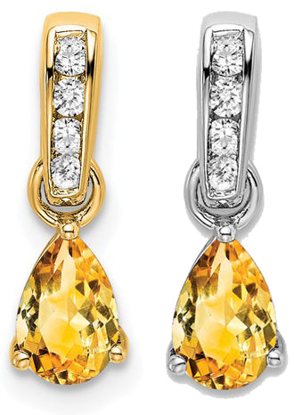 10K/14K White/Yellow Gold Natural Citrine & Diamond Pear Shape Pendant