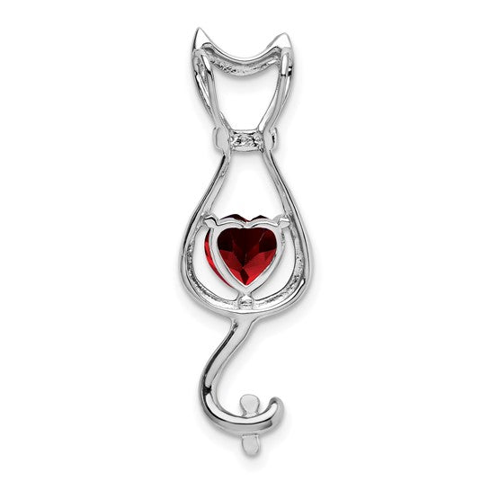14K White Gold Pet Cat Natural Garnet & Diamond Pendant