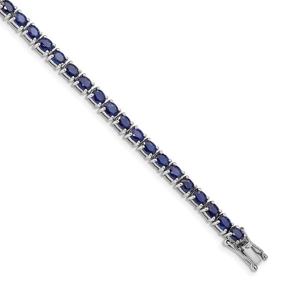 Sterling Silver Natural Sapphire Oval Tennis Bracelet
