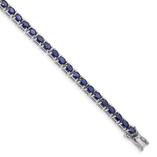 Sterling Silver Natural Sapphire Oval Tennis Bracelet