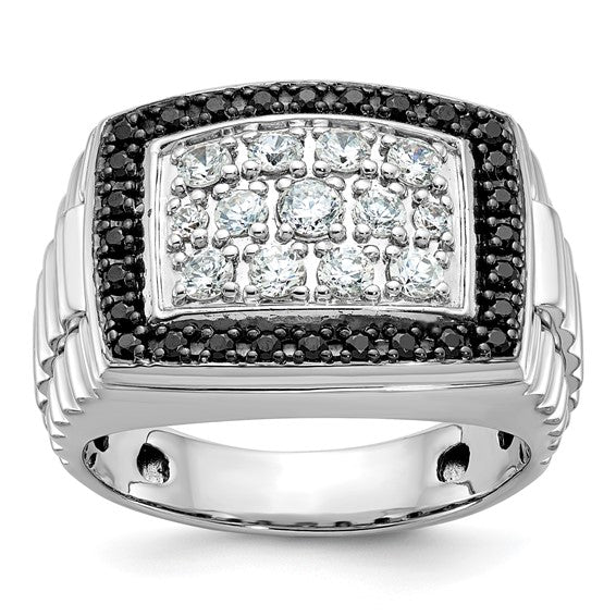 14K White Gold Lab Grown Black & White Diamond 1 Carat Men's Cluster Ring