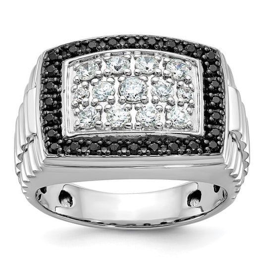 14K White Gold Lab Grown Black & White Diamond 1 Carat Men's Cluster Ring