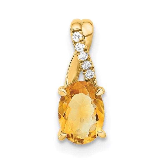 10K/14K White/Yellow Gold Natural Citrine & Diamond Twist Pendant