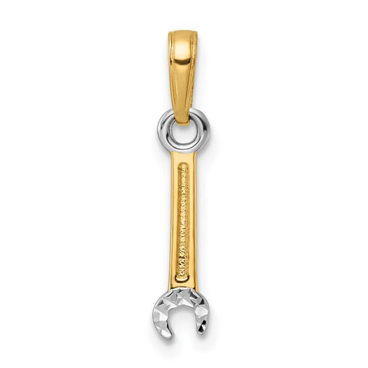 14K Two Tone Gold Mechanics Wrench Pendant