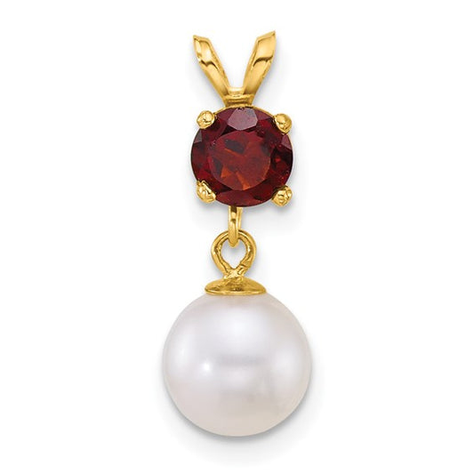14K Yellow Gold Natural Garnet & Freshwater Pearl Pendant