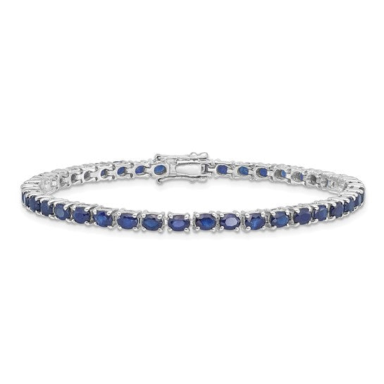 Sterling Silver Natural Sapphire Oval Tennis Bracelet