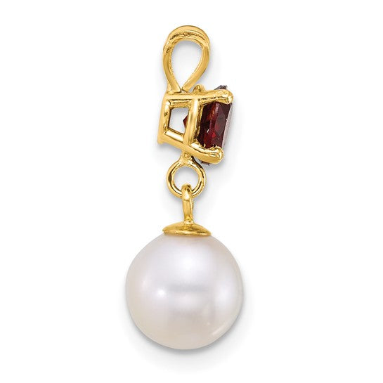 14K Yellow Gold Natural Garnet & Freshwater Pearl Pendant