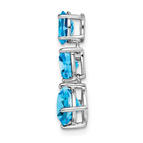 14K White Gold Triple Stone Blue Stone Dangle Chain Slide