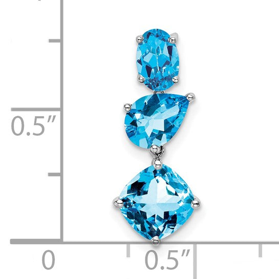 14K White Gold Triple Stone Blue Stone Dangle Chain Slide