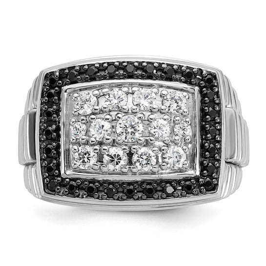 14K White Gold Lab Grown Black & White Diamond 1 Carat Men's Cluster Ring