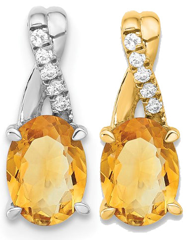 10K/14K White/Yellow Gold Natural Citrine & Diamond Twist Pendant