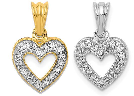 14K White/Yellow Gold 1/10 Carat Classic Diamond Heart Pendant