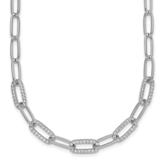 White Gold Filled Sterling Silver CZ Pave Paperclip Chain