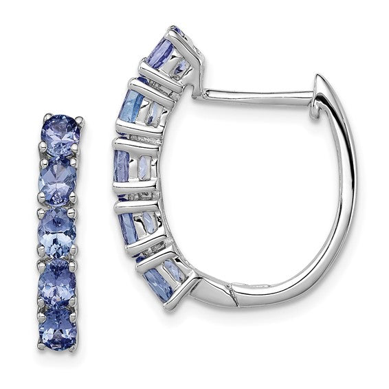 White Gold Filled Sterling Silver Natural Tanzanite Hinged Hoop Earrings