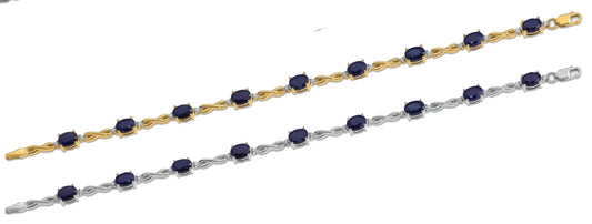 14K Yellow Gold White Gold Natural Sapphire & Diamond Swoosh Bracelet