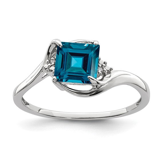 White Gold Filled Sterling Silver Princess Cut Blue Topaz Ring