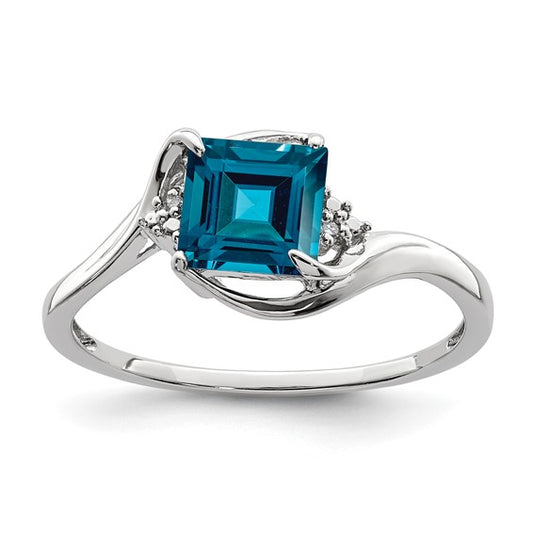 White Gold Filled Sterling Silver Princess Cut Blue Topaz Ring
