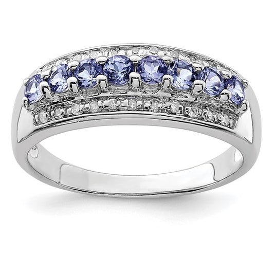 White Gold Filled Sterling Silver Natural Tanzanite & Diamond Band Ring