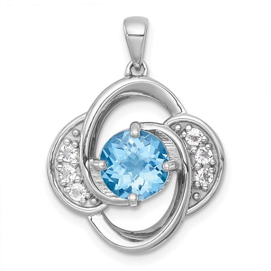 White Gold Filled Sterling Silver Blue/White Topaz Swirl Pendant