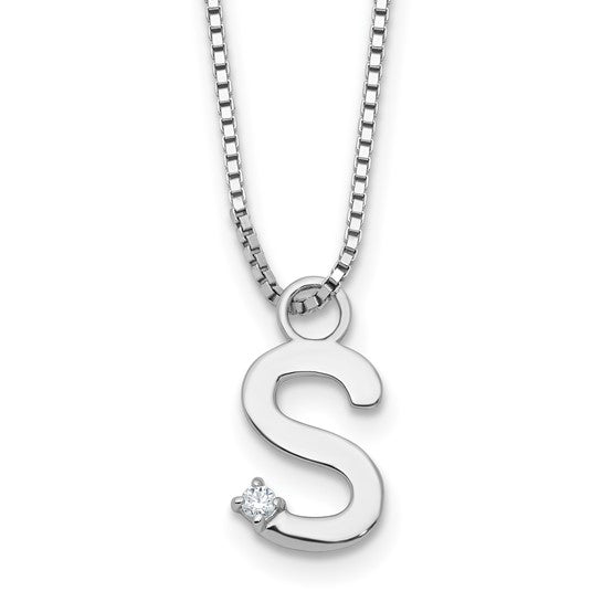 White Gold Filled Sterling Silver Initial Diamond Chain & Pendant Set A-Z