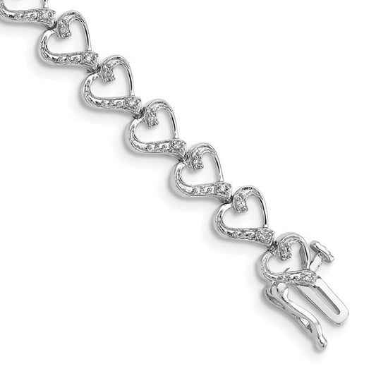 White Gold Filled Sterling Silver Diamond Heart Bracelet