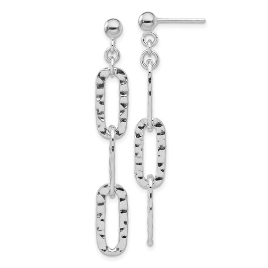 White Gold Filled Sterling Silver Hammered Paperclip Dangle Earrings