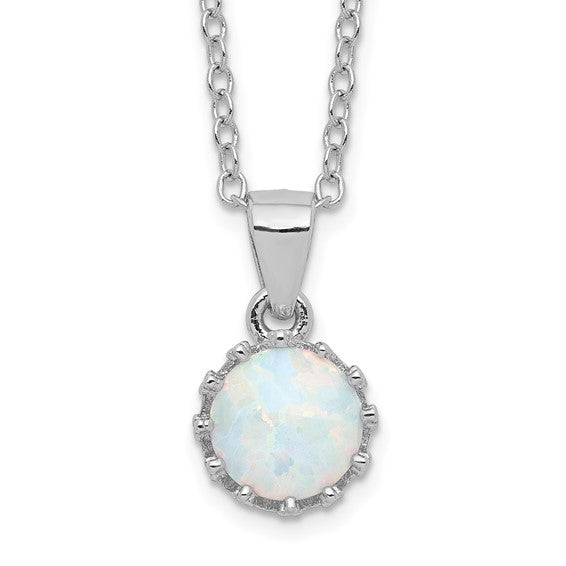 Sterling Silver Round Lab Created Opal Chain & Pendant Set