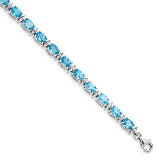 White Gold Filled Sterling Silver Natural Swiss Blue & White Topaz 12 Carat Bracelet