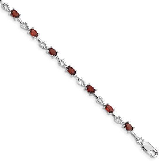 Sterling Silver White Gold Natural 4 Carat Garnet Link Bracelet