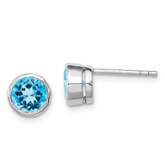 White Gold Filled Sterling Silver Blue Topaz Bezel Earrings