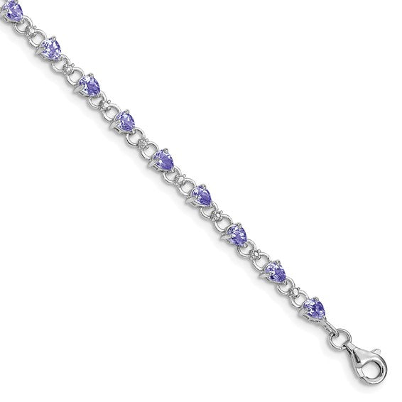 White Gold Filled Sterling Silver Natural Tanzanite & Diamond Circle Bracelet