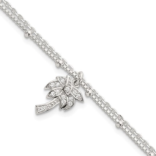 Sterling Silver Palm Tree Double Stand CZ Bracelet