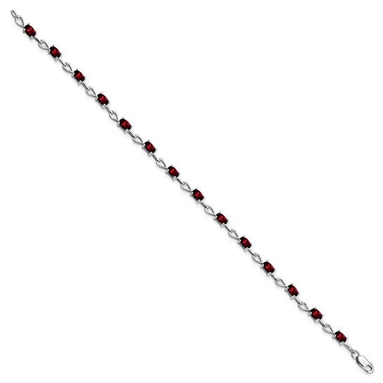 Sterling Silver White Gold Natural 4 Carat Garnet Link Bracelet